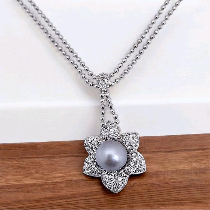 Flower akoya Pearl Diamond Necklace 18K / Diamond Jewelry 27KBGT28280WP