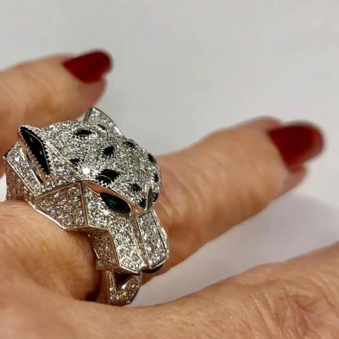 panther Diamond Ring and Emerald White Gold 18 krt