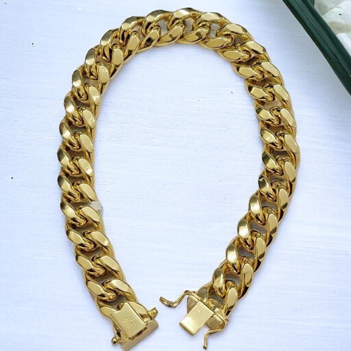 Cuban Chain Sisik Naga Gelang Mas/Gold Bracelet 16/17K Diamond Jewelry-73GMS11WP/67GMS6WP-HT