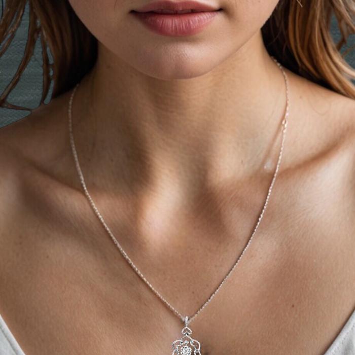 Kalung berlian bunga bulat 18K