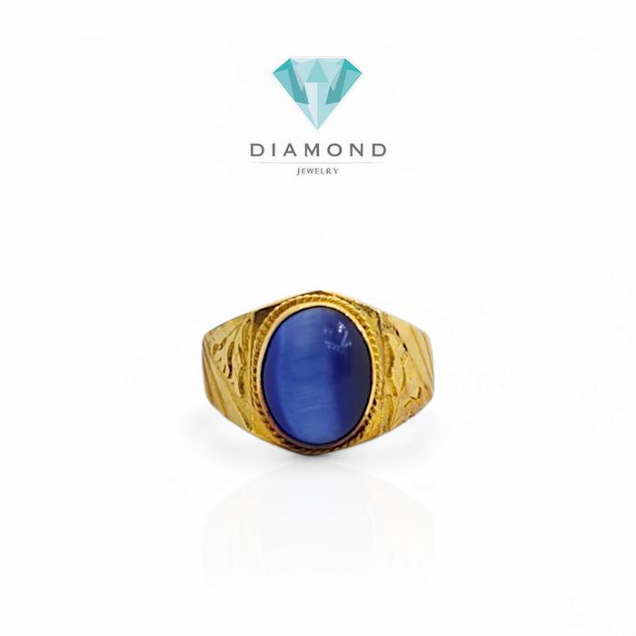 Cincin Laki Mas Batu Biru 23K-Diamond Jewelry