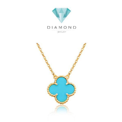 Turqoise Blue Clover Vintage Necklace 18K-Diamond Jewelry-199KMSSM385RY-(1000HT)