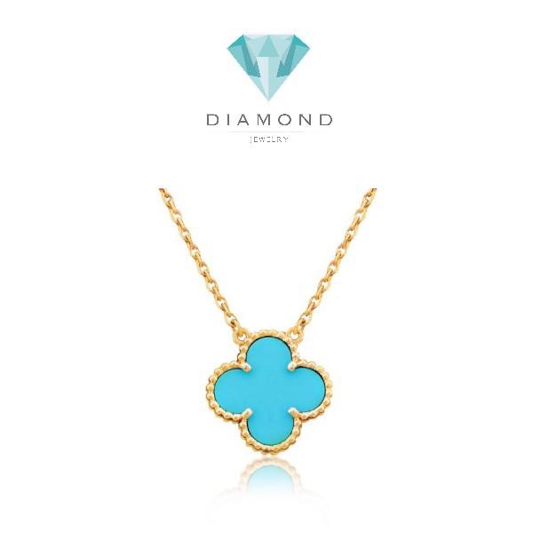 Turqoise Blue Clover Vintage Necklace 18K-Diamond Jewelry-199KMSSM385RY-(1000HT)