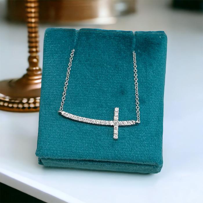 Side Cross Diamond Necklace 18k -Diamond jewelry