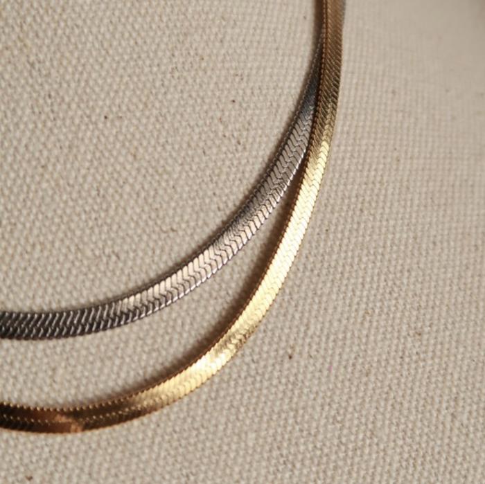 Kalung snake chain flat necklace gold 17k/750/kalung flat emas- Diamond Jewelry