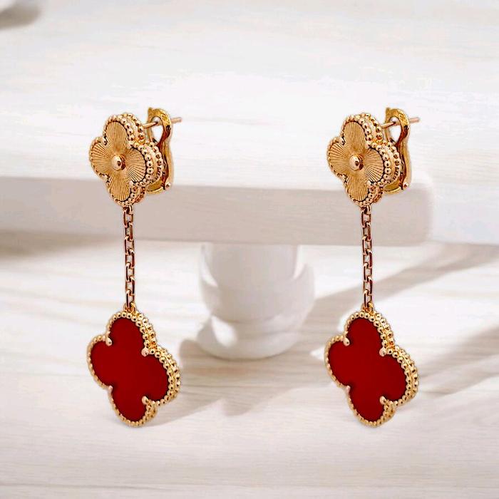 Long Clover Red Charnelian Earring 18K / Diamond Jewelry 384ABD1627RY-HT