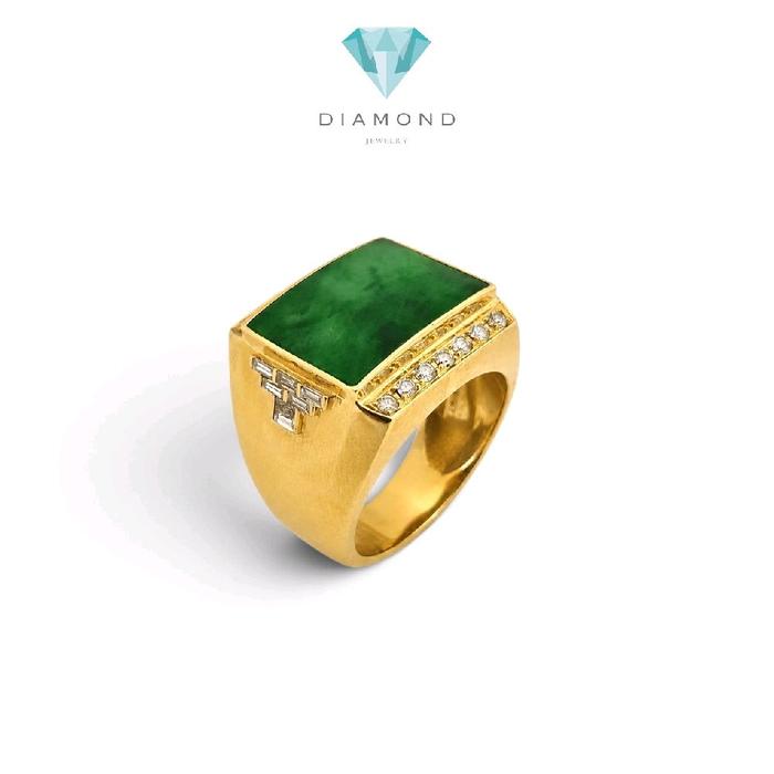 Men's jade and diamond ring 18K / Cincin giok dan diamond pria 18K / Diamond Jewelry / JR0051289