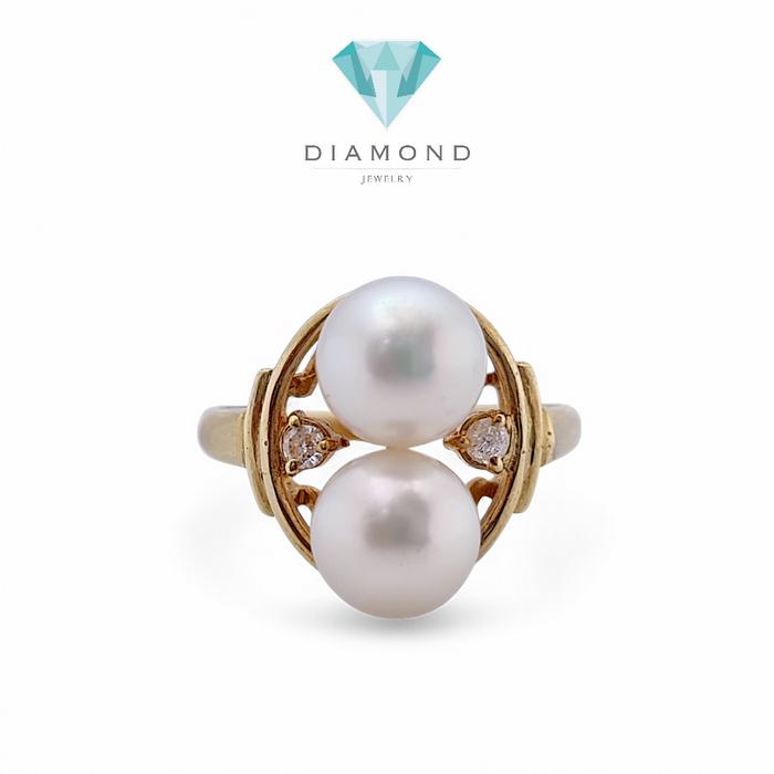 Double Pearl Diamond Ring 18K / Diamond Jewelry
