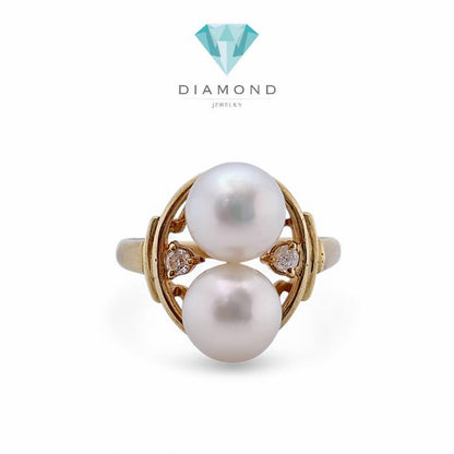 Double Pearl Diamond Ring 18K / Diamond Jewelry