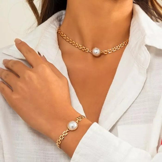White PEARL blistar bracelet gold 23K Diamond Jewelry