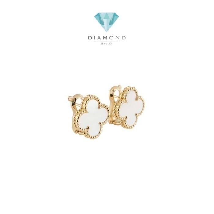 Vintage alhambra VCA earring Mother of Pearl 18K gold Diamond Jewelry
