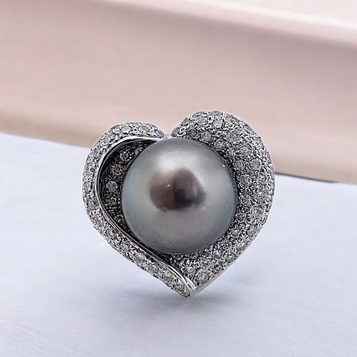 Heart Pearl Diamond Ring 18K / Diamond Jewelry