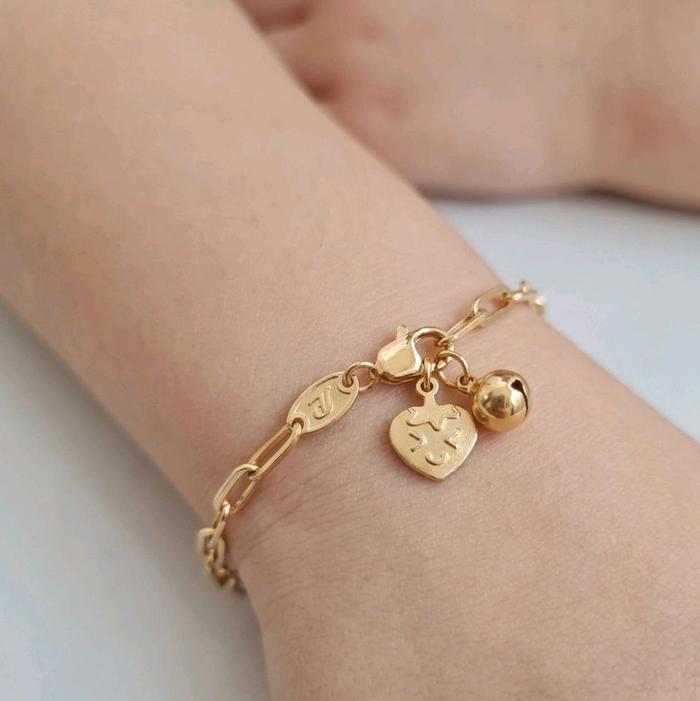 Kids Gold Chain Bracelet with bell 16K / Gelang Rantai Emas Anak dengan lonceng 16K / Diamond Jewelry/ 493GMS201LS