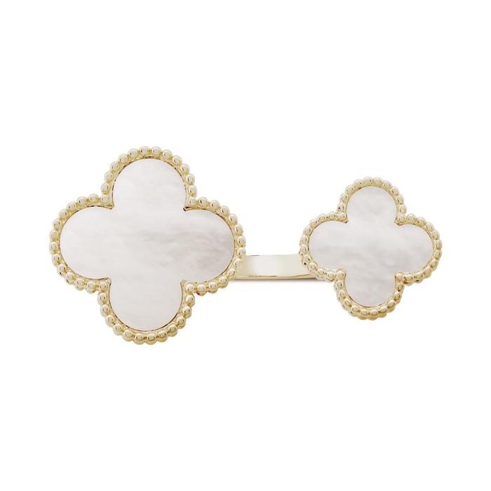 Magic MOP Ring Clover Duo Finger 18K /Cincin Mutiara Clover Emas Asli/18K Gold-Diamond Jewelry-9CMS5000LS-HT