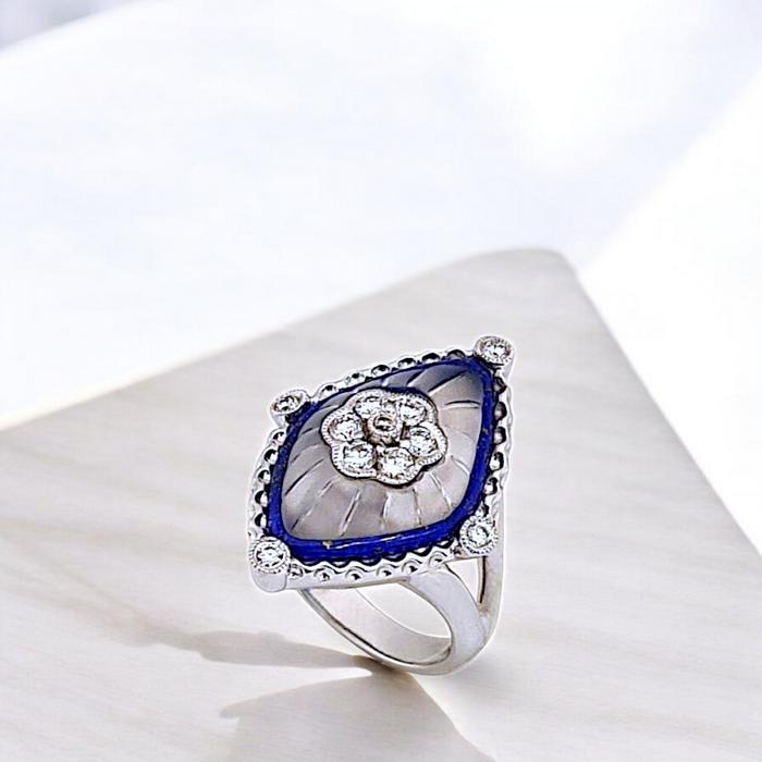 Blue Sapphire Diamond Ring 18K / Diamond Jewelry