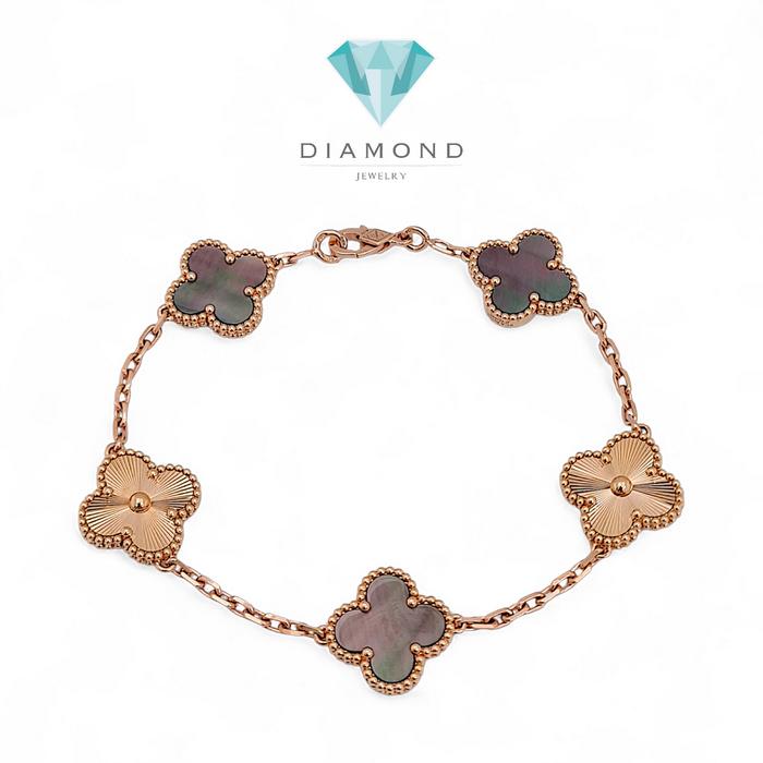 Vintage Alhambra Obsician 5 Clover Bracelet 18K /Diamond Jewelry