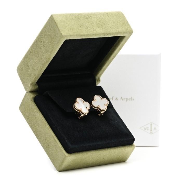 Vintage alhambra VCA earring Mother of Pearl 18K gold Diamond Jewelry