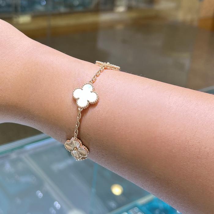 Bracelet Vintage Kombinasi MOP & Gold 18K / Gelang Emas Vintage Alhambra / Diamond Jewelry-399GBDDM5542LS-HT