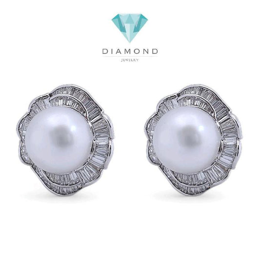 Flower Pearl Diamond Earring 18K / Diamond Jewelry 1AMKV215000WP-HT