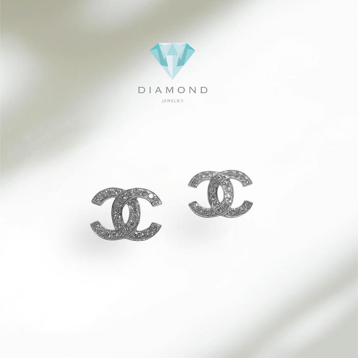 Diamond double C logo earring 18k-Diamond Jewelry