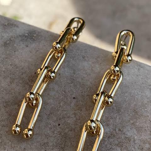 T hardware earring long 18K Gold Diamond Jewelry