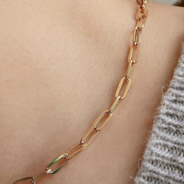 Paper clip 18K gold necklace Diamond Jewelry