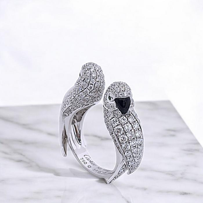 Love Bird Diamond Ring emerald onyx white gold 18K Diamond Jewelry