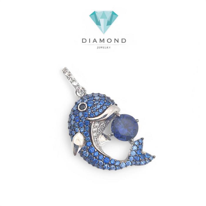 Liontin Mas dolphin swarozky blue saphire / liontin dolphin biru emas 18K-Diamond Jewelry