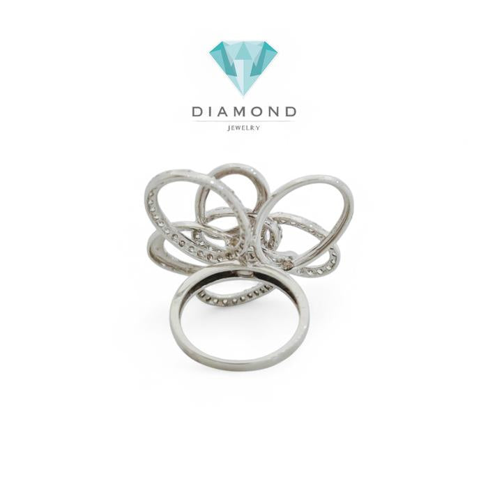 Cincin Mas Putih Model Bunga 18K-Diamond Jewelry