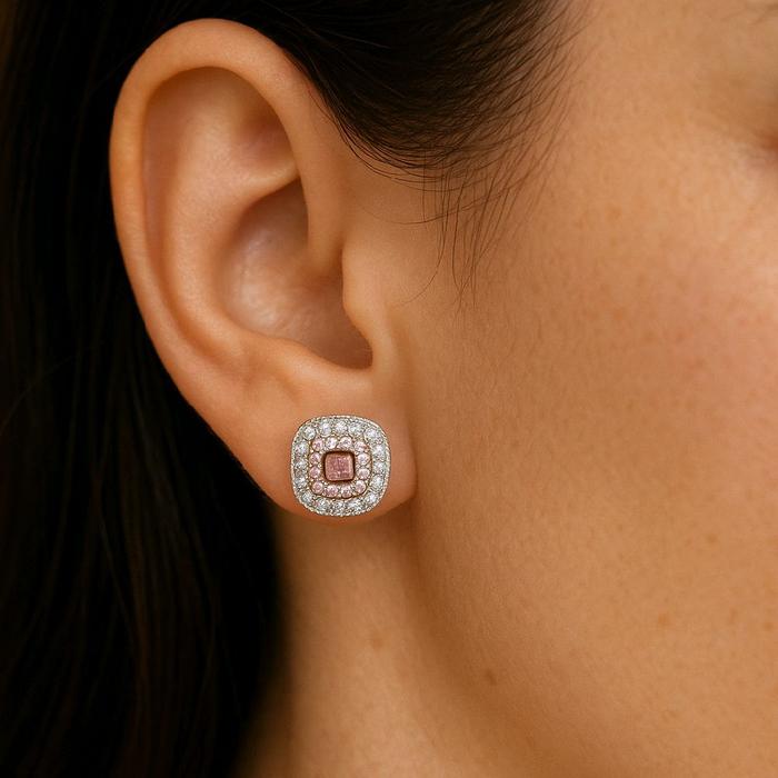 Pink Cushion Diamond Earring 18K / Anting Berlian Pink Cushion 18K / Diamond Jewelry 400AB500BMLS-HT