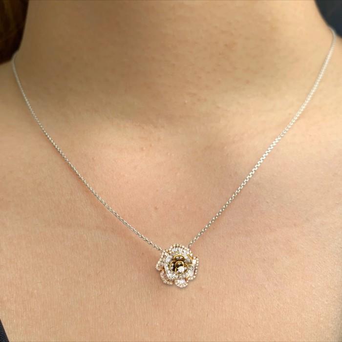 Camelia diamond flower pendant necklace 18k-Diamond Jewelry
