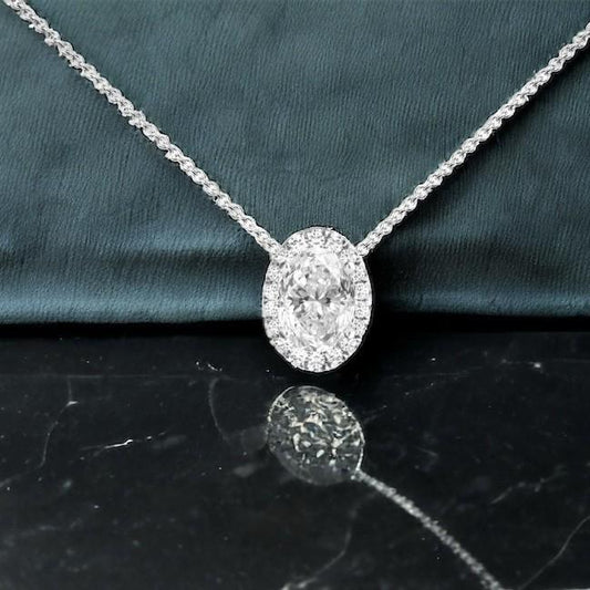 Oval diamond pendant pie cut 18k white gold-Diamond Jewelry