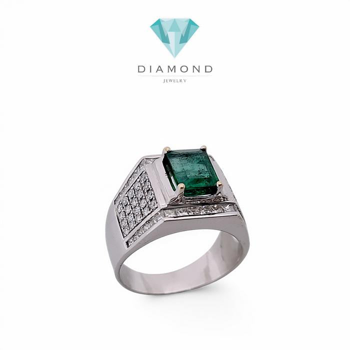 Emerald Diamond Ring Men 18K / Diamond Jewelry