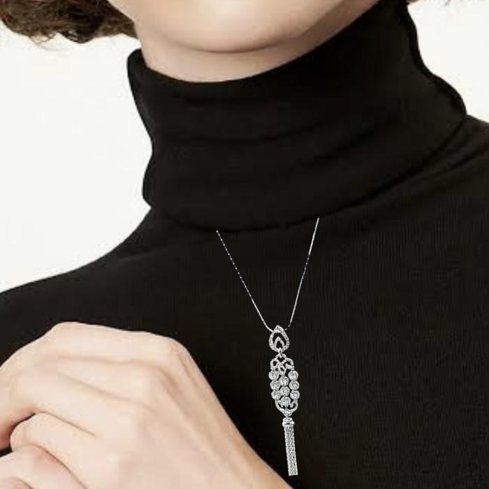 Triad floating diamond pendant 18k white gold-Diamond Jewelry