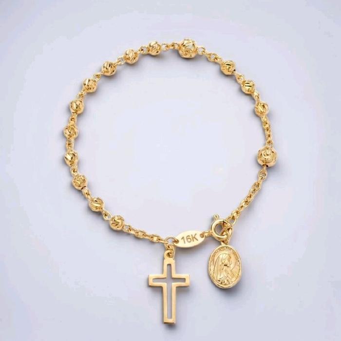 Gold Rosary Cross Bracelet 16K / Gelang Emas Salib Rosario 16K / Diamond Jewelry / 495GMS26OLS