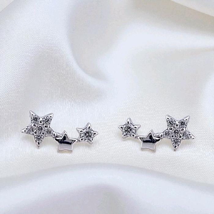Triple Star Gold Earring 750K / Anting Emas Tiga Bintang 750K / Diamond Jewelry 407AMS102LS-HT