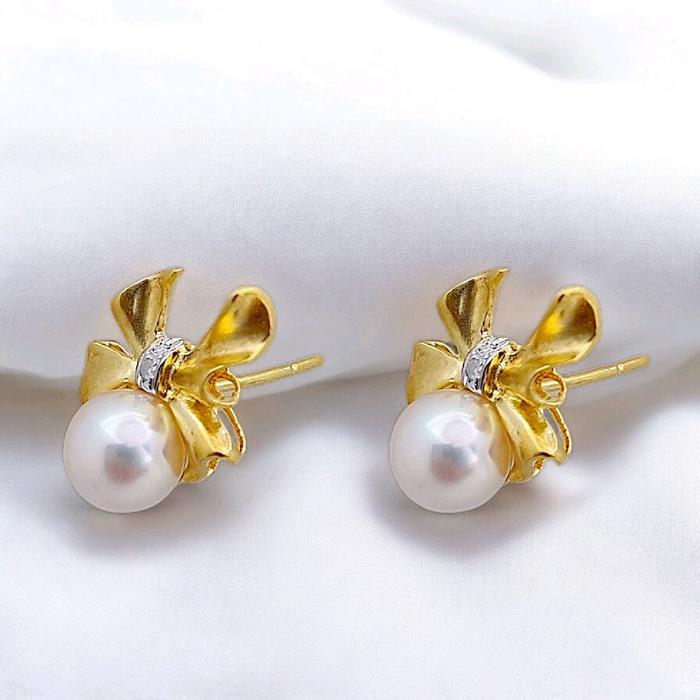 Ribbon Pearl Diamond Earring 18K / Diamond Jewelry 42AMGT1100WP