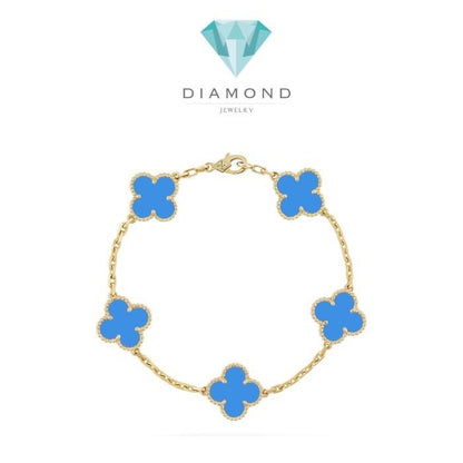 Clover Vintage Blue Agate bracelet vc-Diamond Jewelry