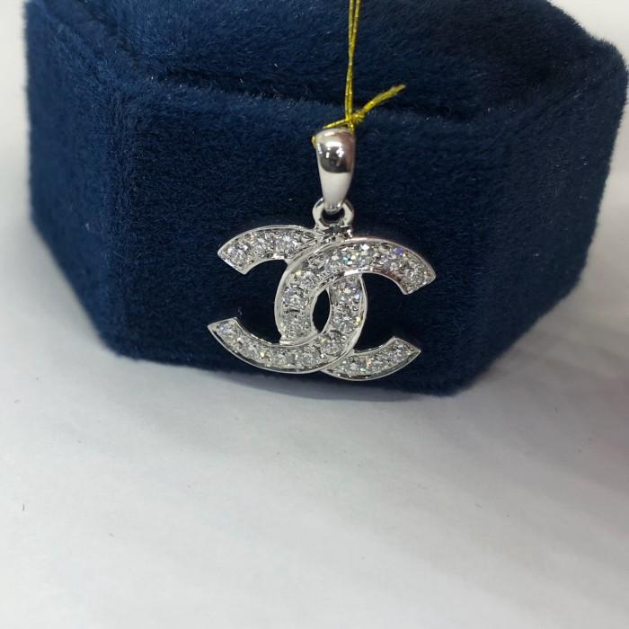 Double C logo diamond pendant 18k/ liontin berlian-Diamond Jewelry-99LBPF414WPLS-HT