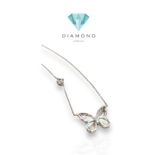 Butterfly White Gold necklace rainbow 750/17k/18k-kalung emas pelangi kupu-Diamond Jewelry
