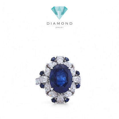 Blue Sapphire Diamond Ring 18K / Diamond Jewelry