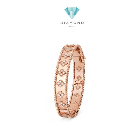 VCA Perlee Diamond Bangle with 18 K Rose Gold Diamond Jewelry