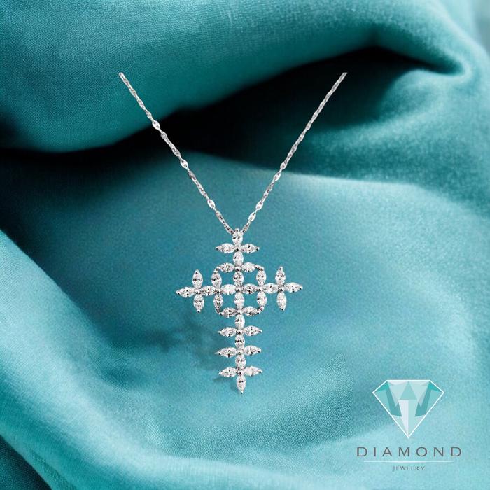 Diamond marquis Oval Cross Pendant 18K/ kalung salib liontin marquis 18k-Diamond jewelry