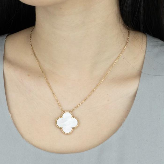 Mop clover vc large necklace 18k rose gold-Diamond Jewelry