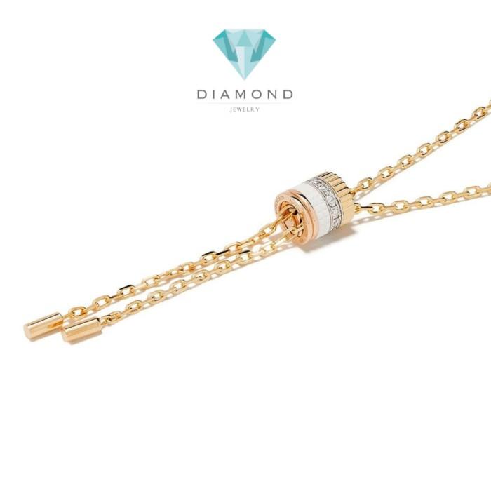 Long white necklace pendant 18K gold Diamond Jewelry