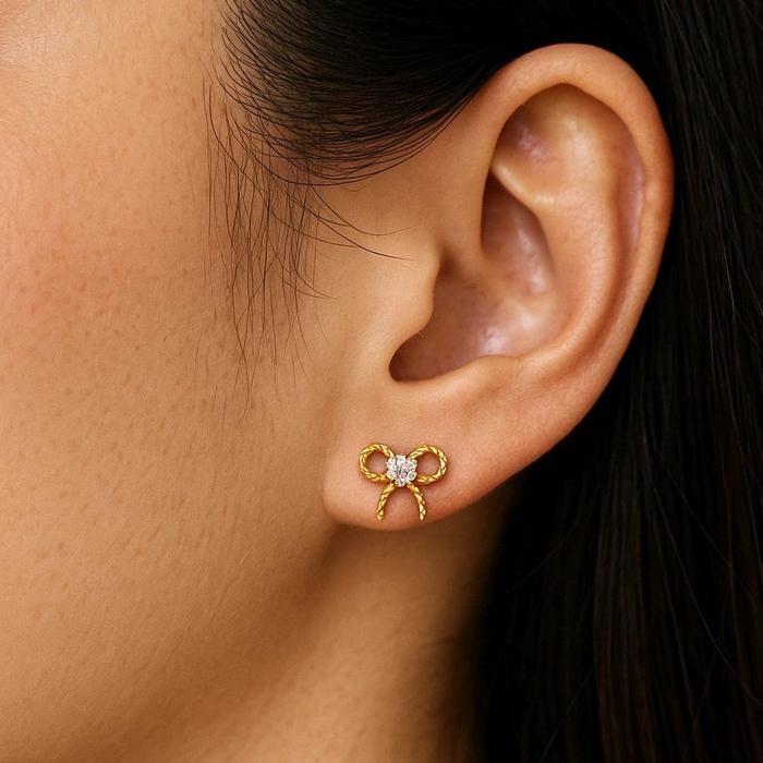 Ribbon Gold Earring 700K / Anting Emas Pita 700K / Diamond Jewelry 421AMS101LS-HT