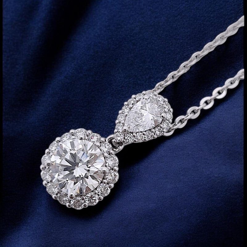 Liontin Tear Roud Double Lab Grown Diamond Pendant 18K / Elsy Diamond Jewelry - 2LBL7900PF - HT