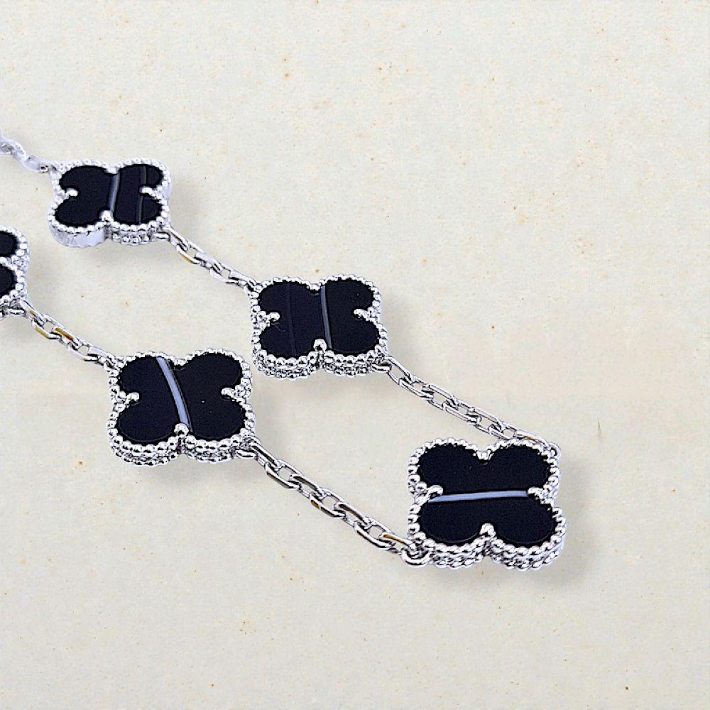 Clover Veined Onyx Bracelet  white gold 18K / Gelang Clover Veined Onyx 18K / Diamond Jewelry/ gelang clover emas putih veined onyx - 167GBD117000AB