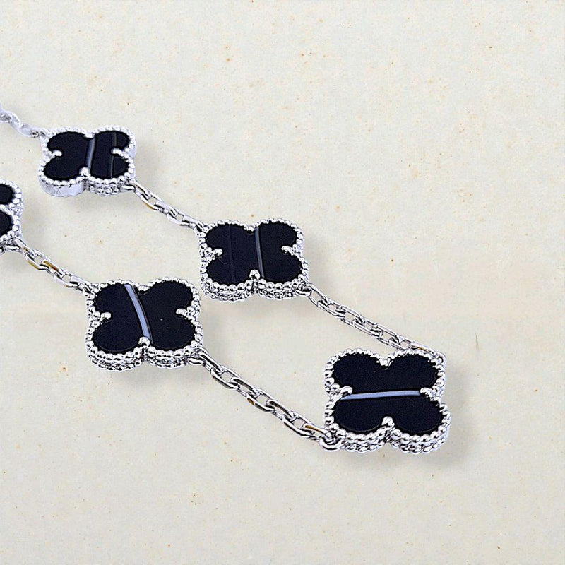 Clover Veined Onyx Bracelet  white gold 18K / Gelang Clover Veined Onyx 18K / Diamond Jewelry/ gelang clover emas putih veined onyx - 167GBD117000AB