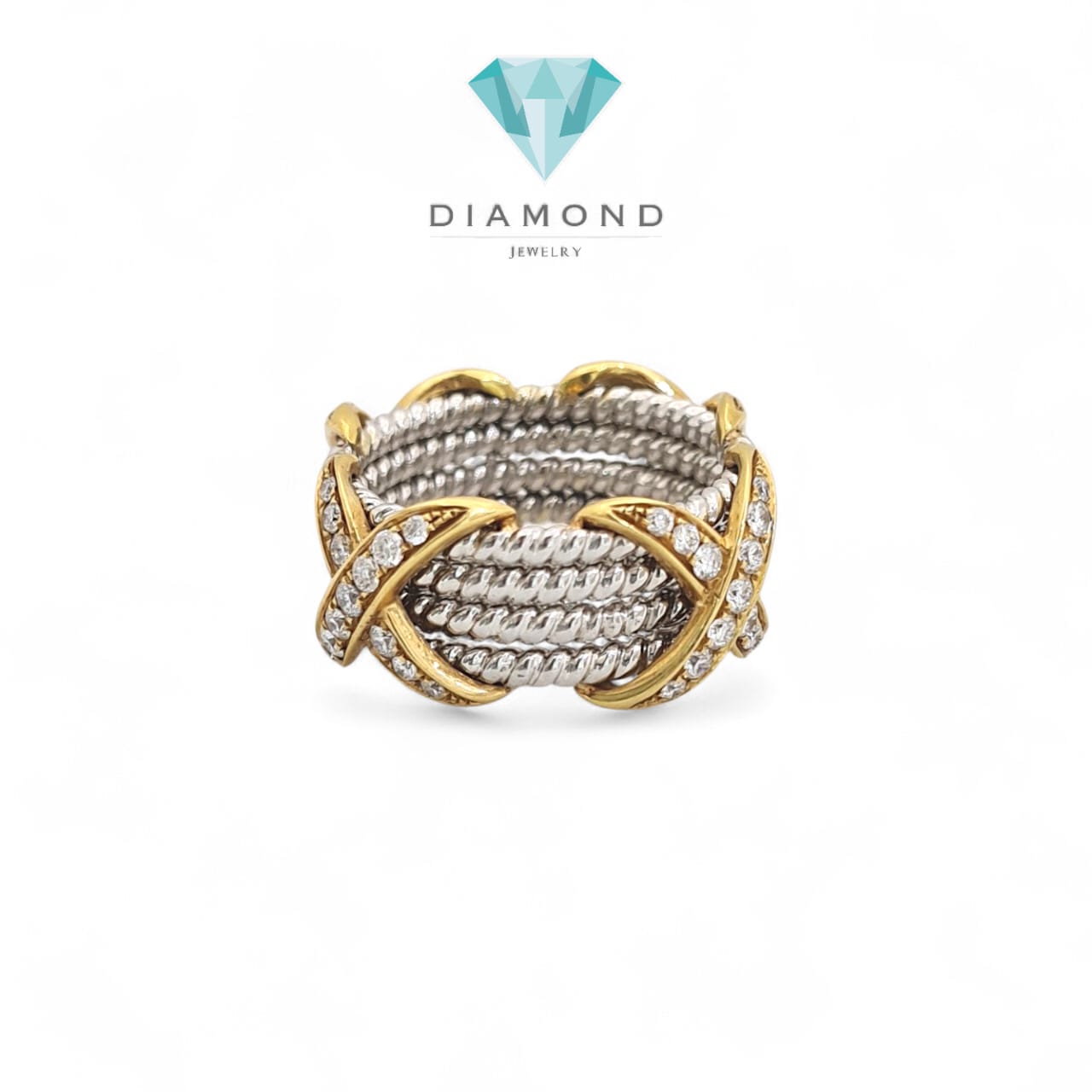 Vintage Diamond Ring Cross X 18K Diamond Jewelry-56CBM2713LSWP-HT